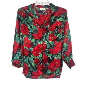 Victoria’s Secret Gold Label Floral Silky Button Down Shirt Small